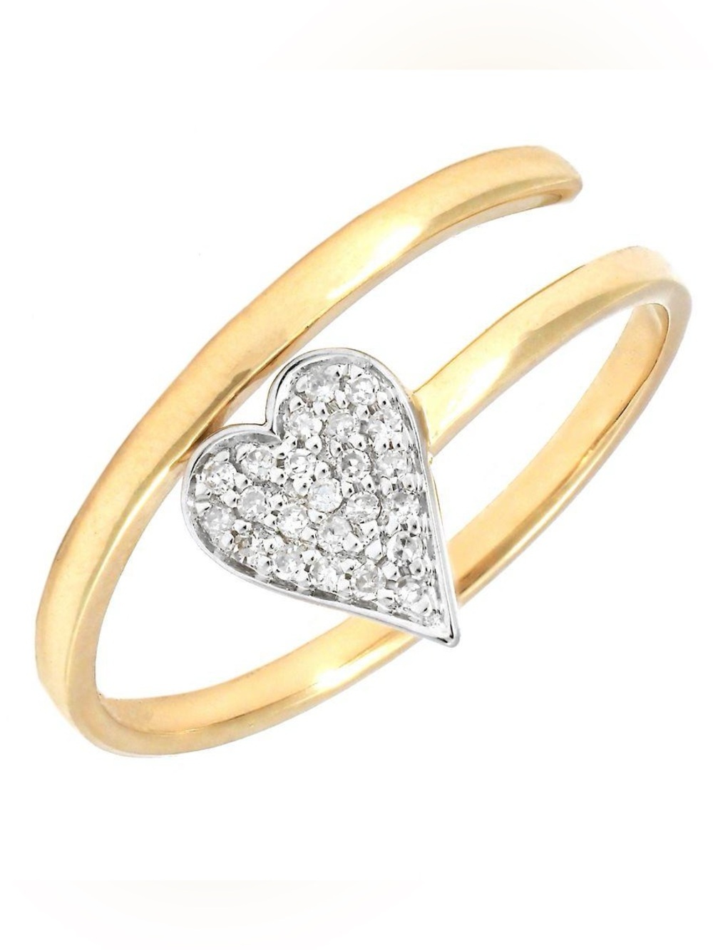 14K Real Solid Yellow Gold Heart Natural Diamond Ring 0.08ctw 6×8mm Adjustable